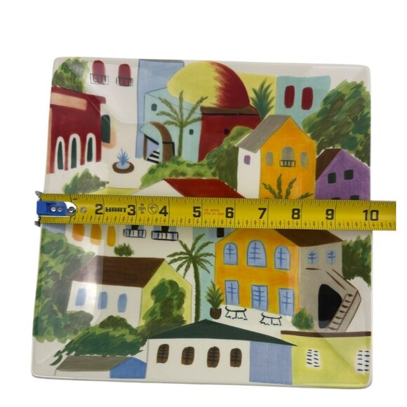 VTG Pier 1 One Villa del Sol Hand-Painted Square Plate Vibrant Village Folk Art - Picture 13 of 15